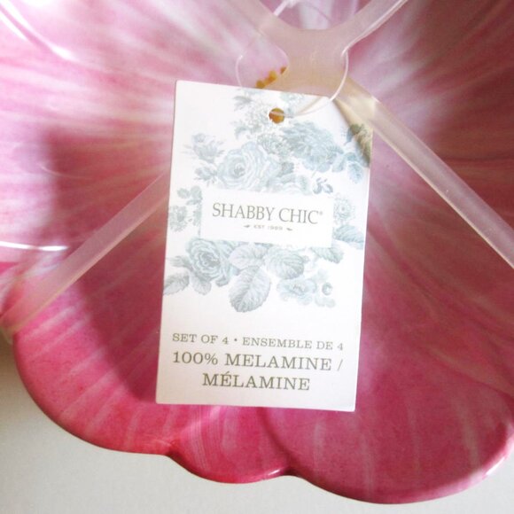 Shabby Chic Set Of 4 Peony Pink Flower Shaped Bowls Melamine 6.5" New - Picture 3 of 3